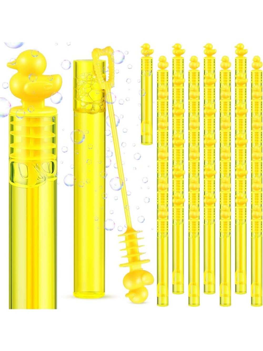 Mini Yellow Duck Bubble Wands - Party Favors, Summer Birthday Supplies, Bath